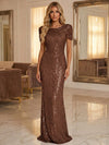 Round Neck Sequin Mermaid Evening Dresses with Sleeves