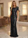 Round Neck Sequin Mermaid Evening Dresses with Sleeves