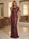 Round Neck Sequin Mermaid Evening Dresses with Sleeves