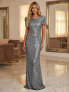 Round Neck Sequin Mermaid Evening Dresses with Sleeves