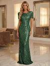 Round Neck Sequin Mermaid Evening Dresses with Sleeves