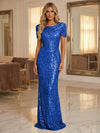 Round Neck Sequin Mermaid Evening Dresses with Sleeves