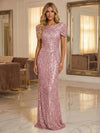 Round Neck Sequin Mermaid Evening Dresses with Sleeves