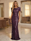 Round Neck Sequin Mermaid Evening Dresses with Sleeves
