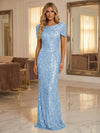 Round Neck Sequin Mermaid Evening Dresses with Sleeves