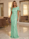 Round Neck Sequin Mermaid Evening Dresses with Sleeves