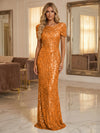 Round Neck Sequin Mermaid Evening Dresses with Sleeves