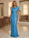 Round Neck Sequin Mermaid Evening Dresses with Sleeves