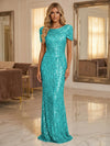 Round Neck Sequin Mermaid Evening Dresses with Sleeves