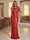 Round Neck Sequin Mermaid Evening Dresses with Sleeves