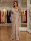 One Shoulder Sequin Mermaid Evening Dresses with Chiffon Wrap