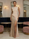 Round Neck Sequin Mermaid Evening Dresses with Slit