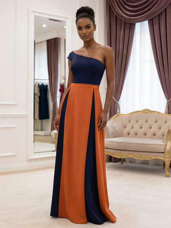 One Shoulder Satin A Line Evening Dresses