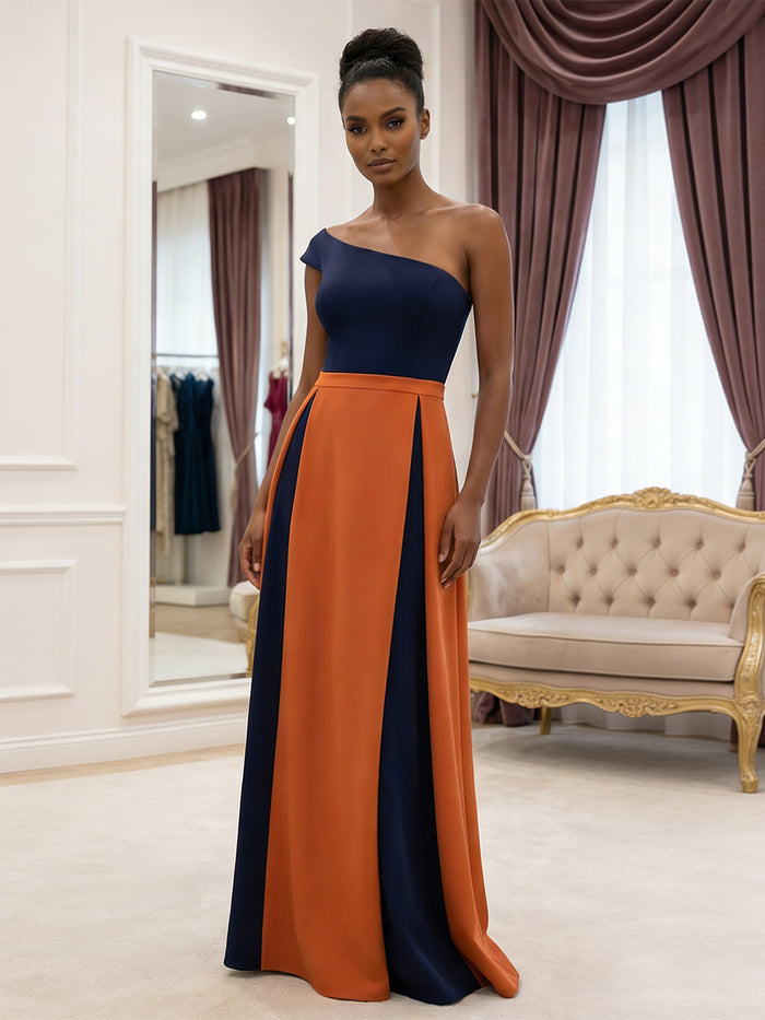 One Shoulder Satin A Line Evening Dresses