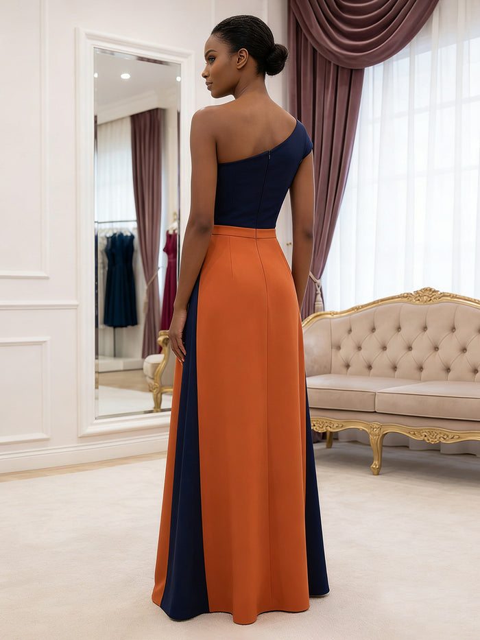 One Shoulder Satin A Line Evening Dresses