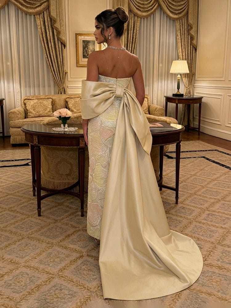 Strapless Satin Mermaid Evening Dresses with Bow