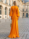 Satin Mermaid V Neck Pleated Evening Dresses