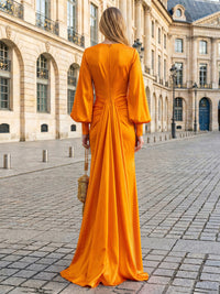 Satin Mermaid V Neck Pleated Evening Dresses