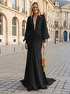 Satin Mermaid V Neck Pleated Evening Dresses
