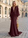 Satin Mermaid V Neck Pleated Evening Dresses