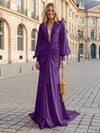Satin Mermaid V Neck Pleated Evening Dresses