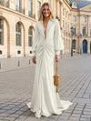 Satin Mermaid V Neck Pleated Evening Dresses