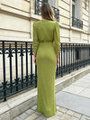 Deep V Neck Mermaid Pleated Formal Dresses with Long Sleeves