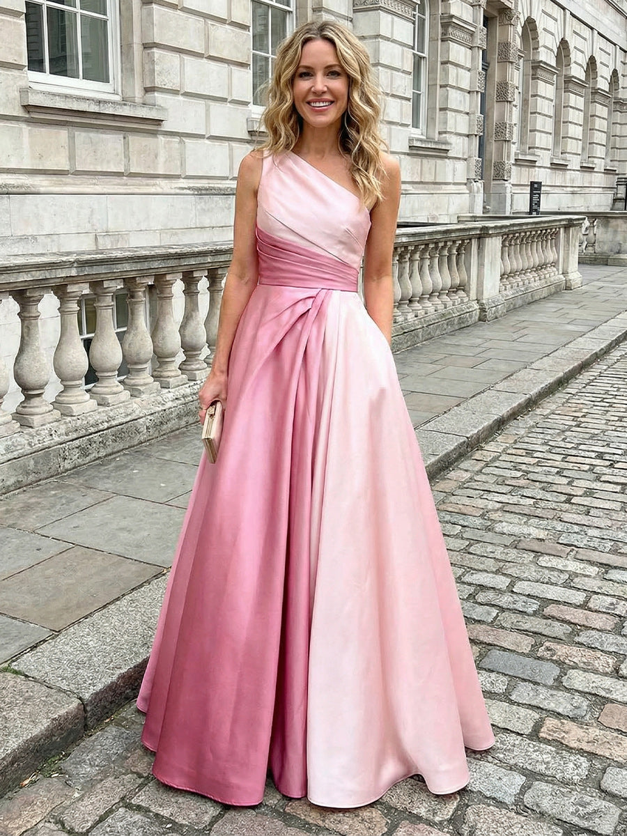 Satin A-Line One Shoulder Colour Gradient Evening Dresses