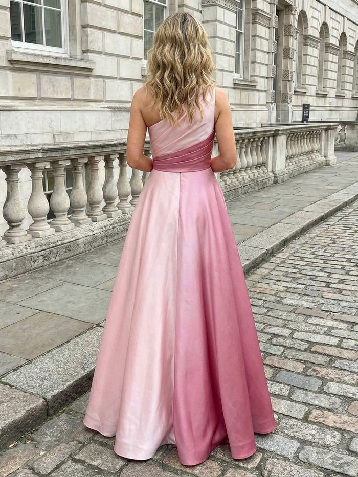 Satin A-Line One Shoulder Colour Gradient Evening Dresses