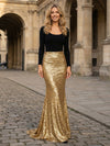 Sequin Mermaid Crew Neck Splicing Evening Dresses