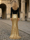 Sequin Mermaid Crew Neck Splicing Evening Dresses