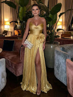 Metallic Satin A-Line Sweetheart 3D Flowers Evening Dresses