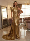 Metallic Satin Mermaid  Pleated Evening Dresses