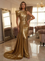 Metallic Satin Mermaid  Pleated Evening Dresses