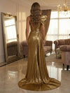 Metallic Satin Mermaid  Pleated Evening Dresses
