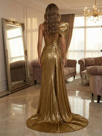 Metallic Satin Mermaid  Pleated Evening Dresses
