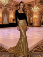 Sequin Mermaid Square Neck Glitter Evening Dresses