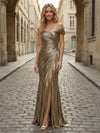 Metallic Satin Mermaid Off the Shoulder Pleated Evening Dresses