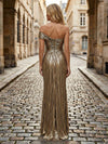 Metallic Satin Mermaid Off the Shoulder Pleated Evening Dresses