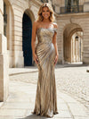 Metallic Satin Mermaid Off the Shoulder Pleated Evening Dresses
