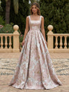 Satin Jacquard A-Line Square Neck Pleated Evening Dresses