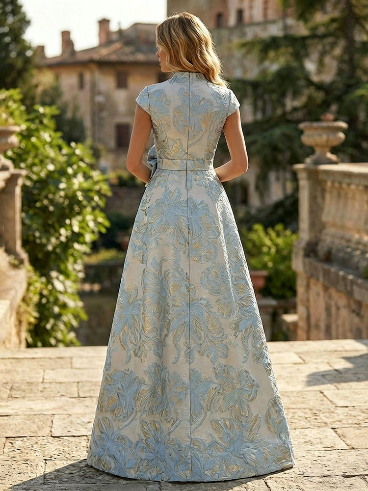 Jacquard A-Line V Neck 3D Flowers Mother of the Bride Dresses