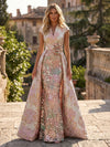 Jacquard A-Line V Neck 3D Flowers Mother of the Bride Dresses