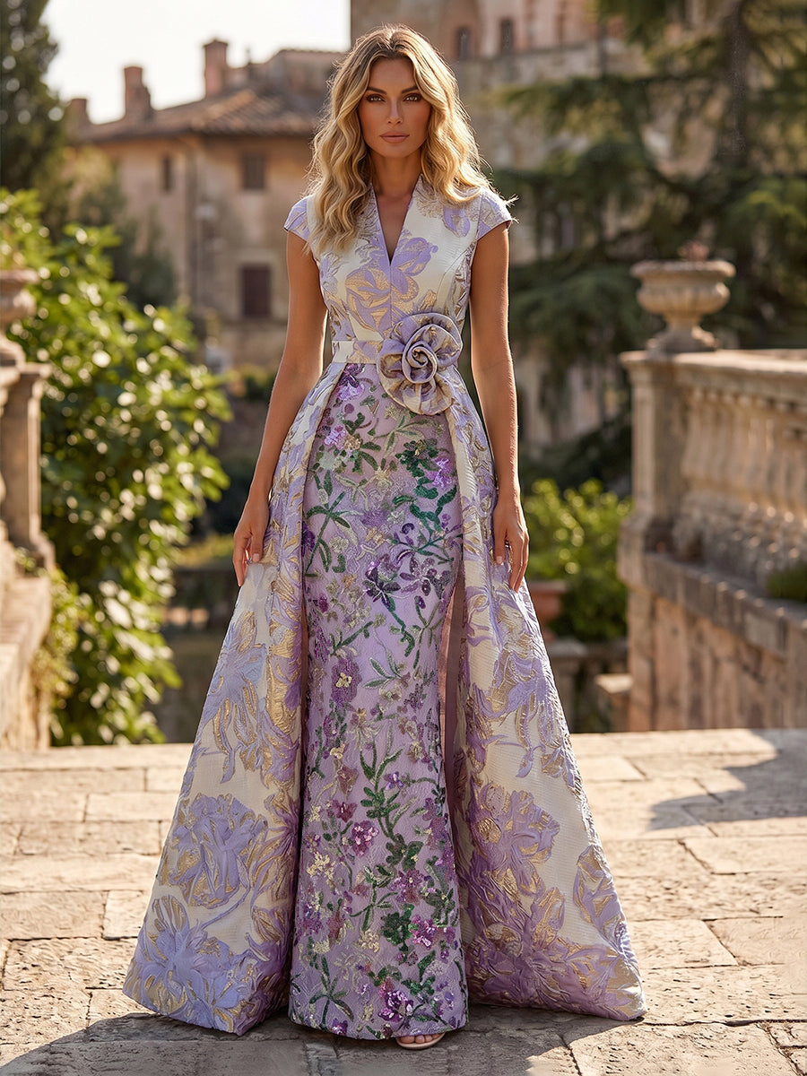 Jacquard A-Line V Neck 3D Flowers Mother of the Bride Dresses