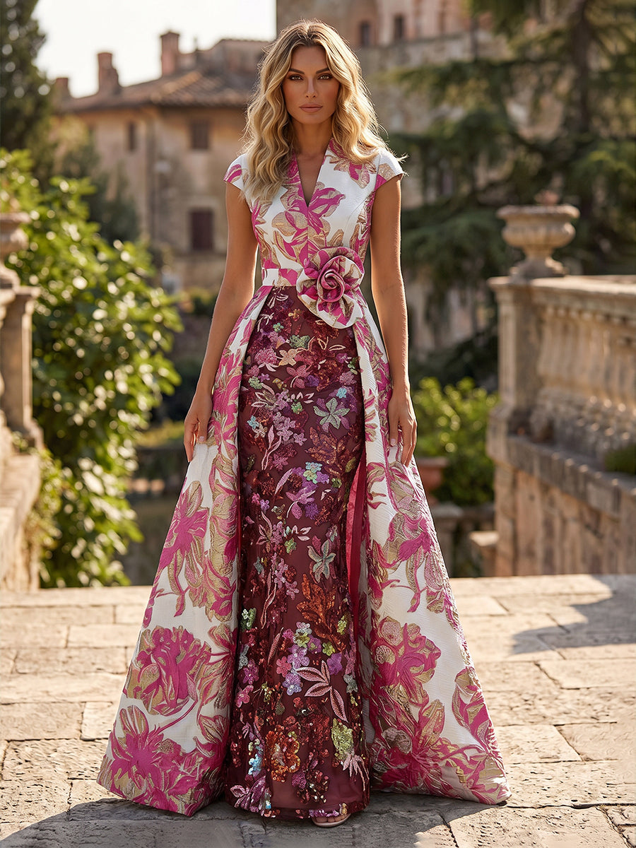 Jacquard A-Line V Neck 3D Flowers Mother of the Bride Dresses