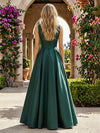 Satin A-Line V Neck Pleated Formal Dresses