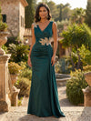 Satin Mermaid V Neck Pleated Mother of the Bride Dresses