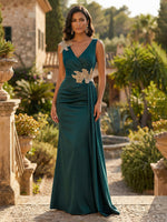 Satin Mermaid V Neck Pleated Mother of the Bride Dresses