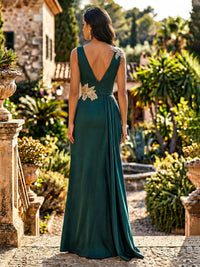 Satin Mermaid V Neck Pleated Mother of the Bride Dresses