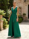 Satin A-Line V Neck Pleated Mother of the Bride Dresses